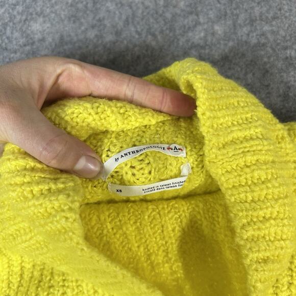 Anthropologie Funnel Neck Mock Neck Neon Yellow Pullover Sweater XS - Picture 4 of 8